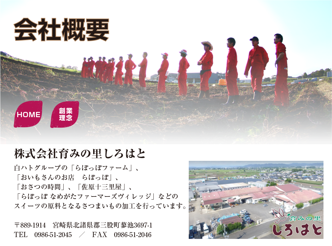 会社理念・概要 株式会社育みの里しろはと・農業生産法人株式会社しろはとファーム 会社理念・概要 株式会社育みの里しろはと・農業生産法人株式会社しろはとファーム
